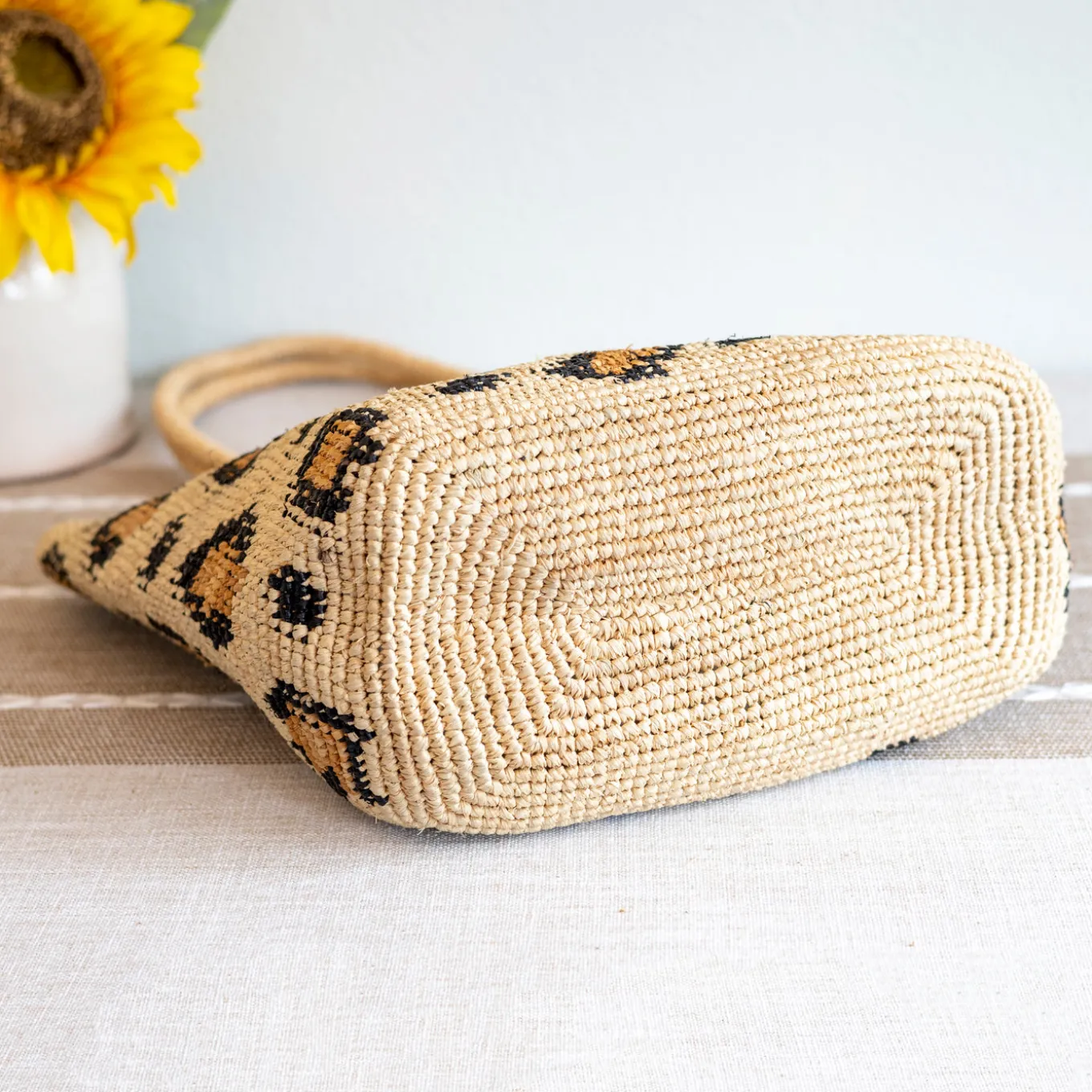 Elena Handbags Leopard Design Raffia Summer Tote Bag