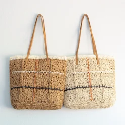 Elena Handbags Lightweight Straw Woven Tote with Floral Designs
