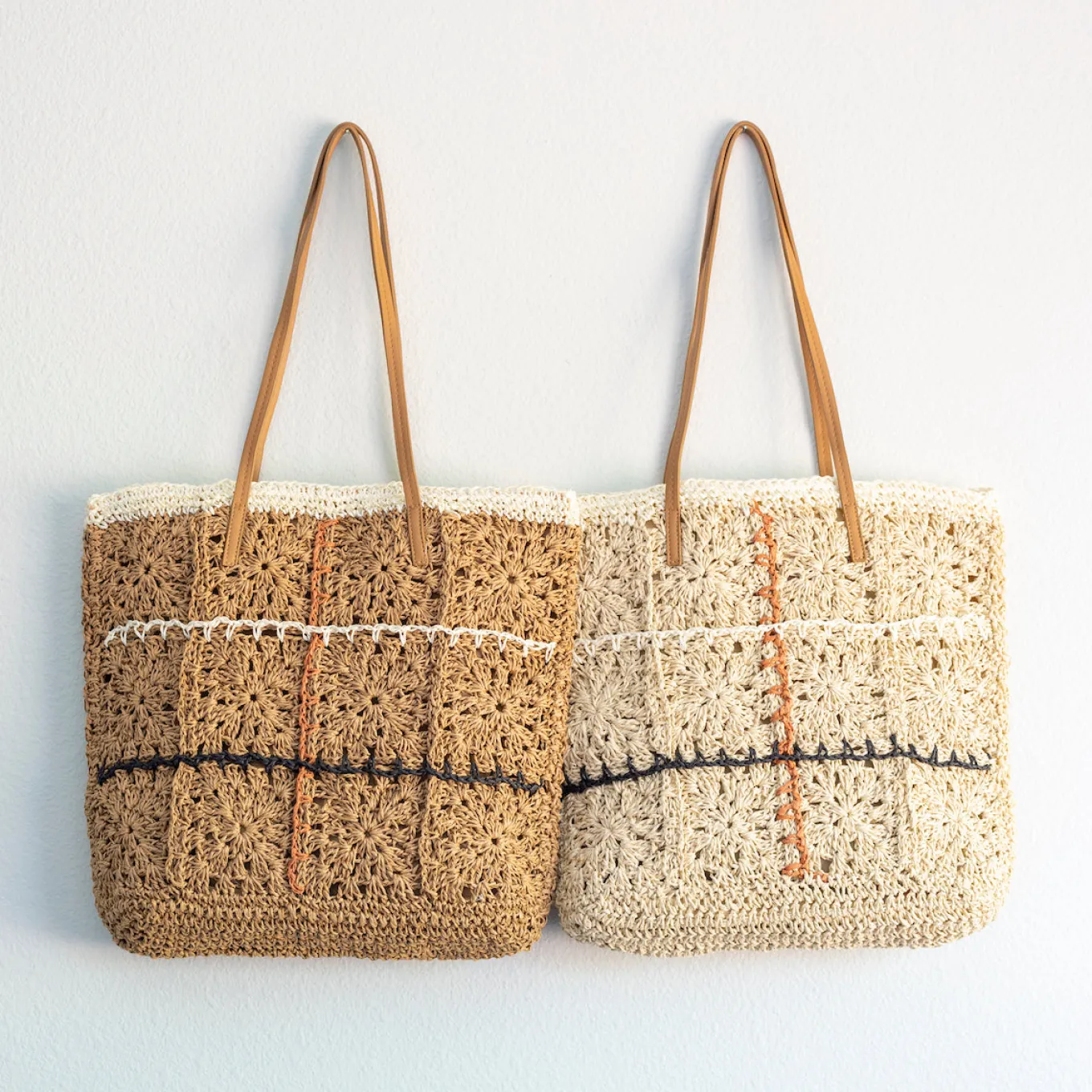 Elena Handbags Lightweight Straw Woven Tote with Floral Designs