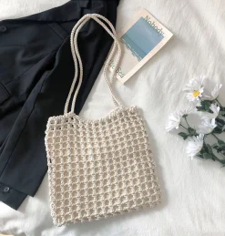 Elena Handbags Lightweight Cotton Knitted Shoulder Bag