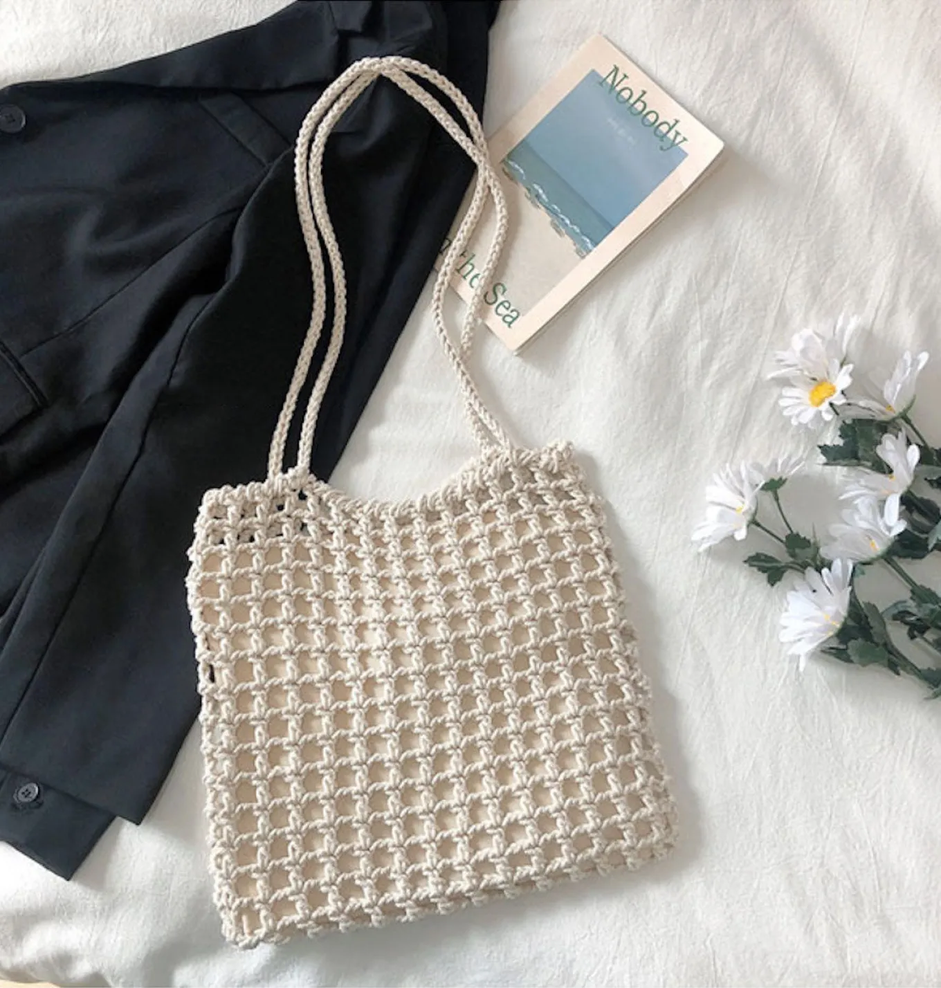 Elena Handbags Lightweight Cotton Knitted Shoulder Bag