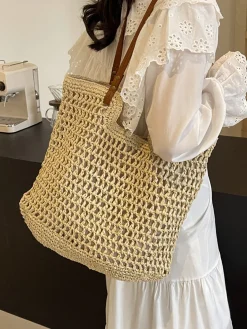 Elena Handbags Lightweight Straw Woven Square Tote Bag