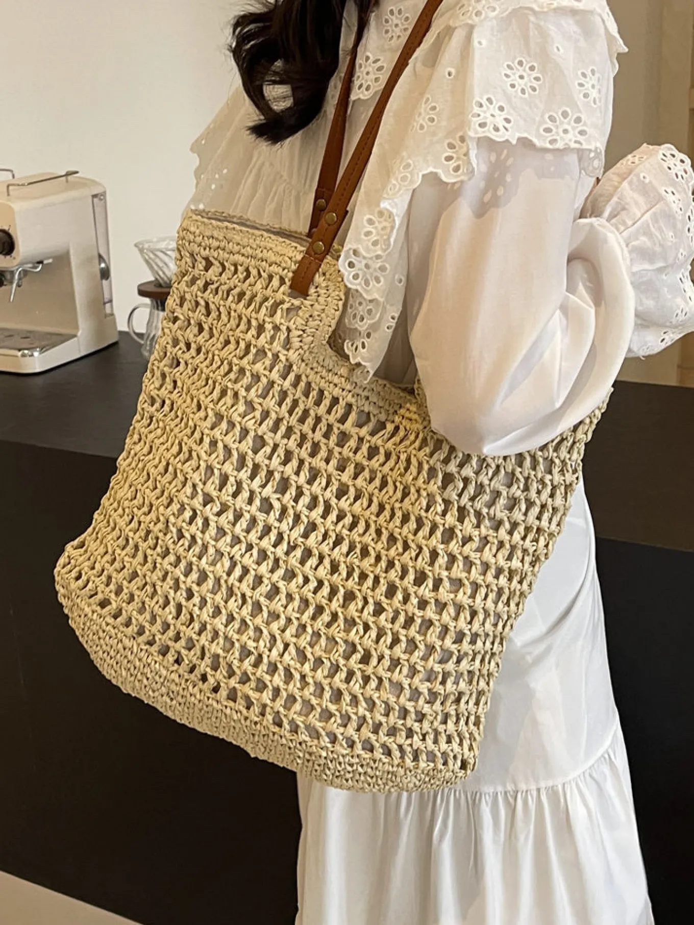 Elena Handbags Lightweight Straw Woven Square Tote Bag