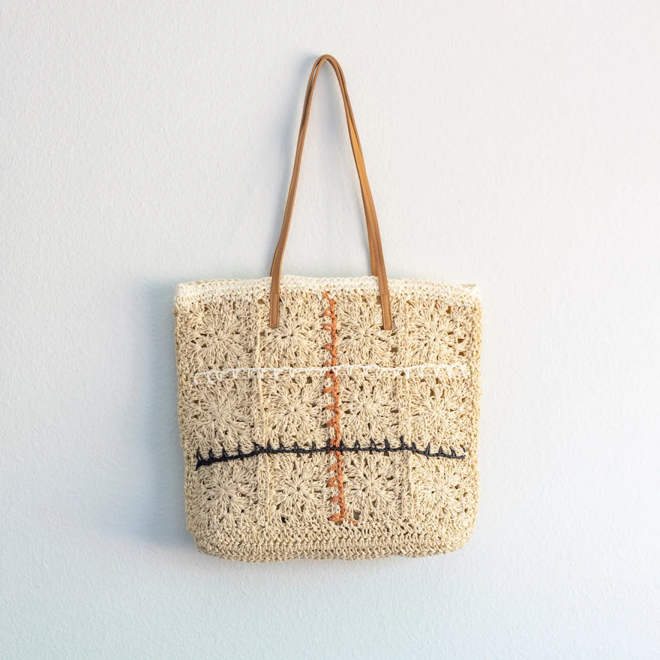 Elena Handbags Lightweight Straw Woven Tote with Floral Designs
