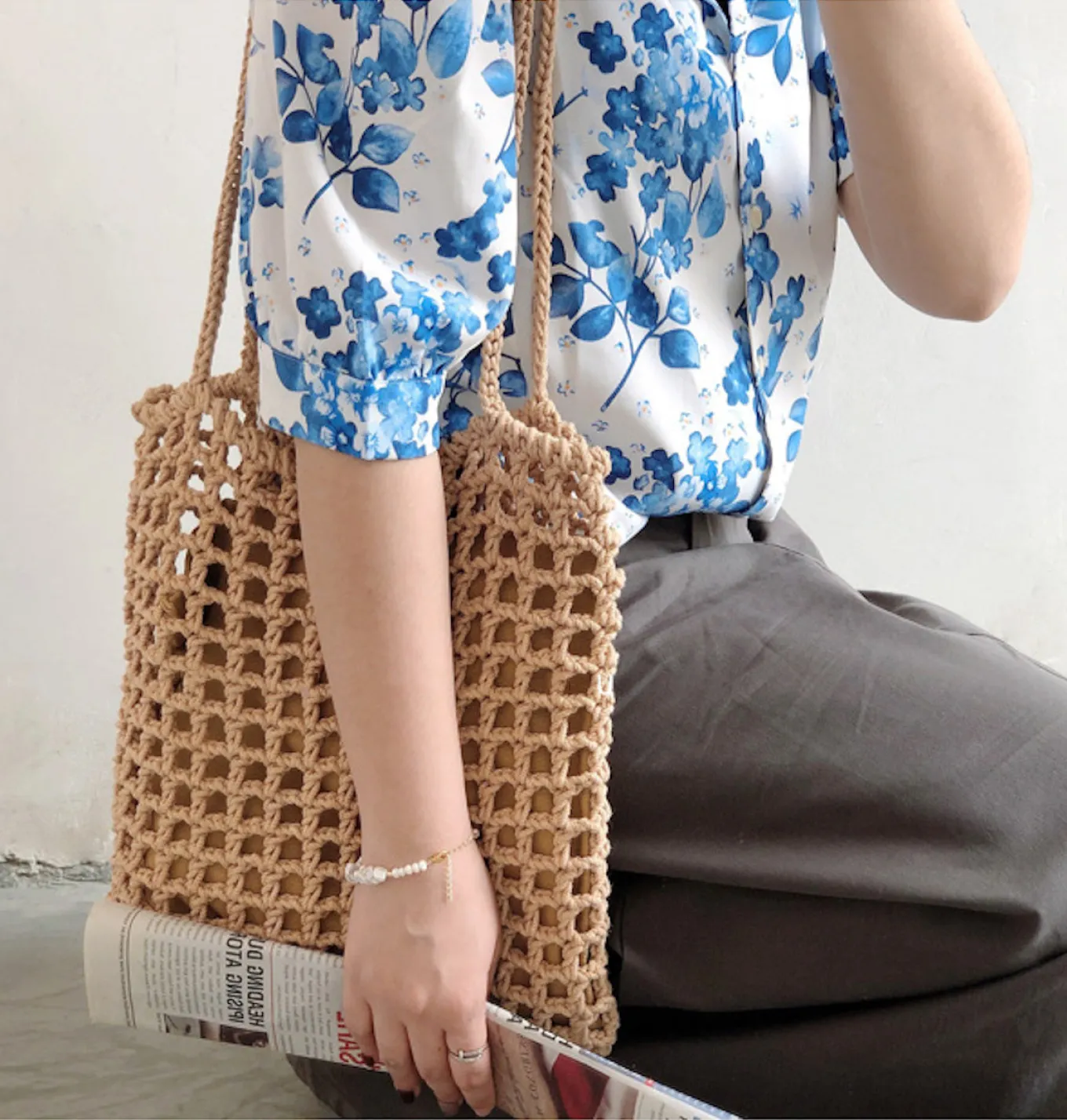 Elena Handbags Lightweight Cotton Knitted Shoulder Bag