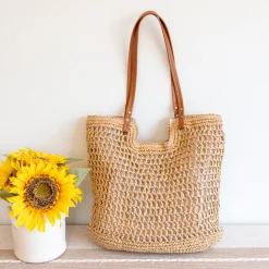 Elena Handbags Lightweight Straw Woven Square Tote Bag