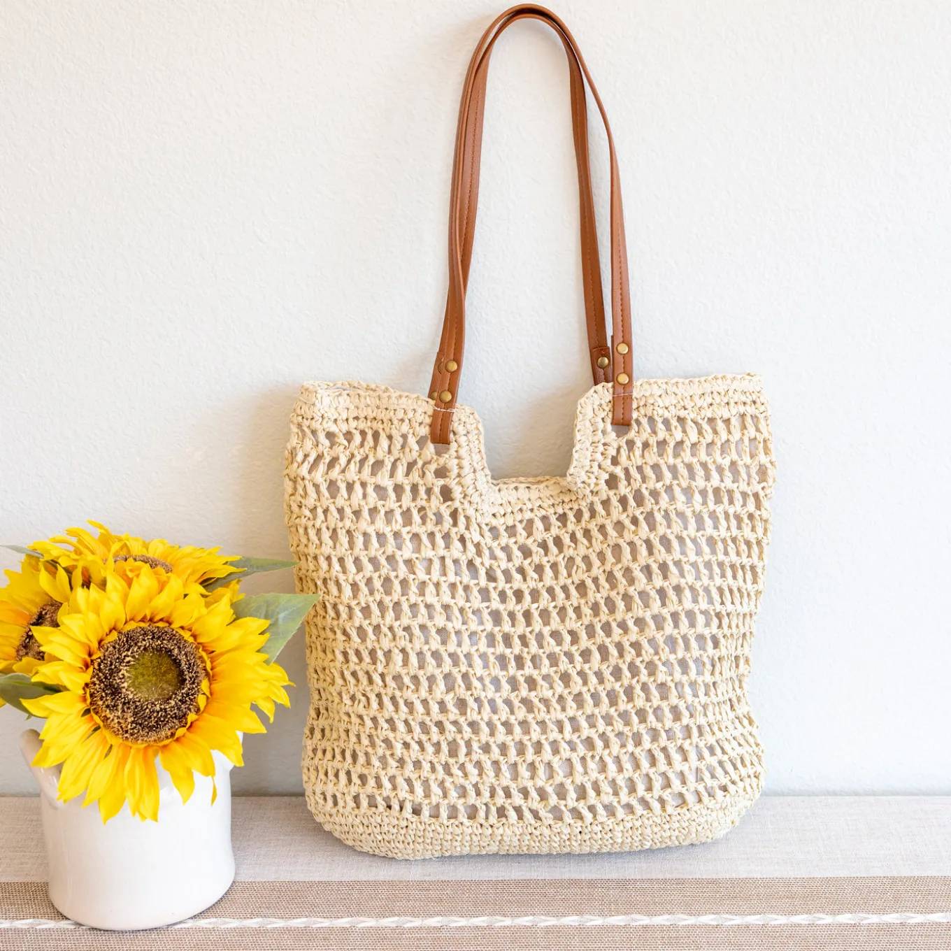 Elena Handbags Lightweight Straw Woven Square Tote Bag