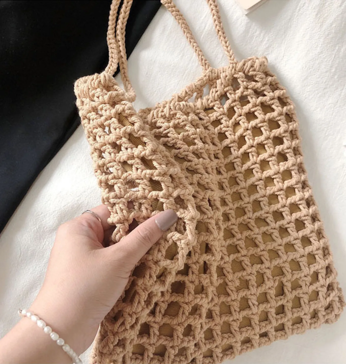 Elena Handbags Lightweight Cotton Knitted Shoulder Bag