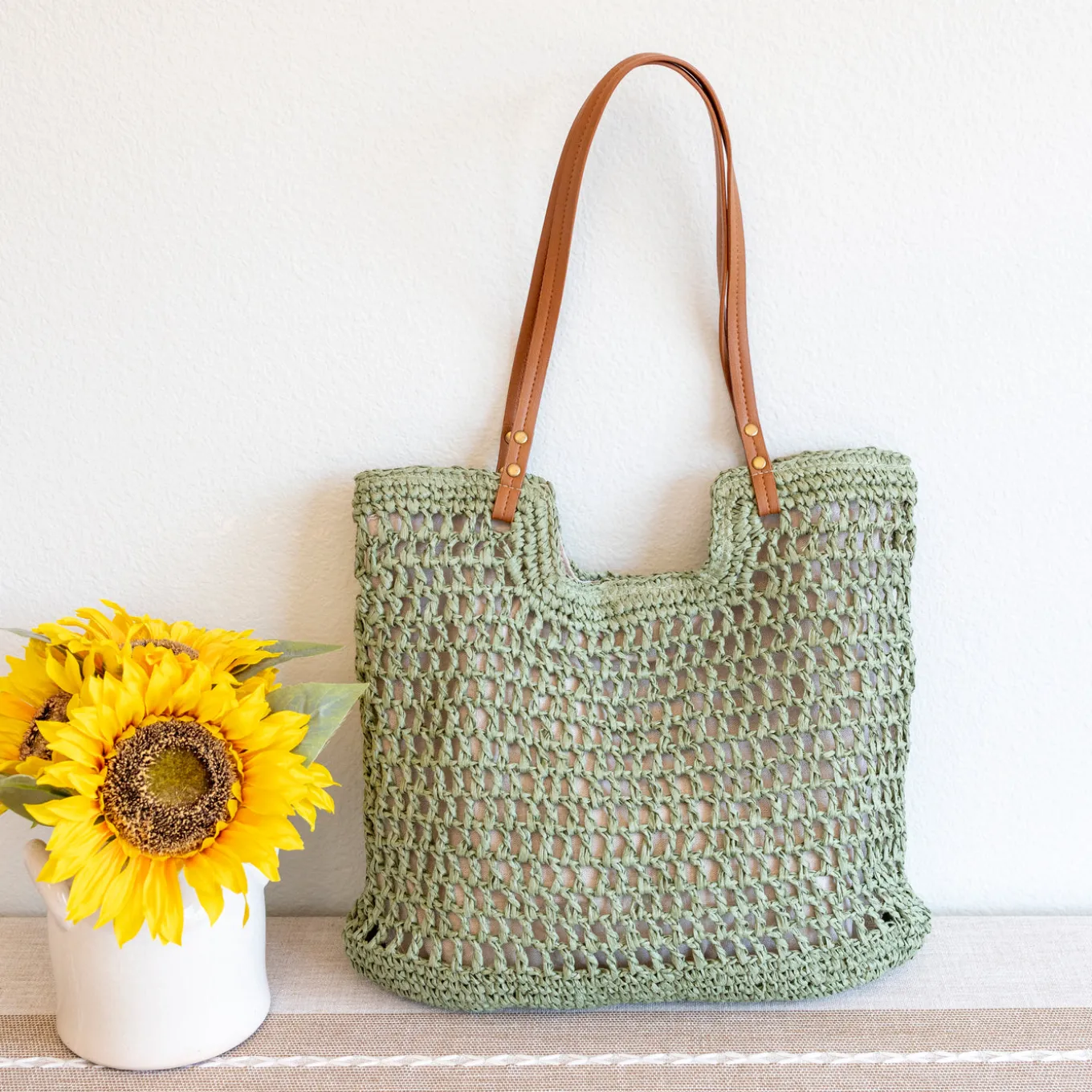 Elena Handbags Lightweight Straw Woven Square Tote Bag
