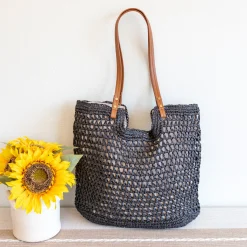 Elena Handbags Lightweight Straw Woven Square Tote Bag