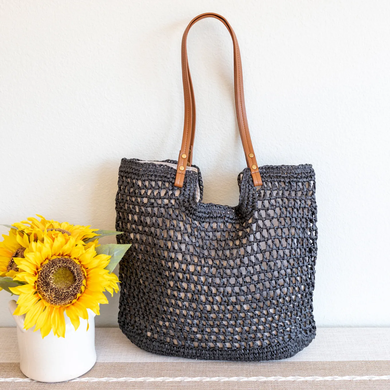 Elena Handbags Lightweight Straw Woven Square Tote Bag
