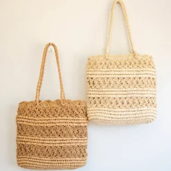 Elena Handbags Long Handle Floral Design Straw Beach Tote