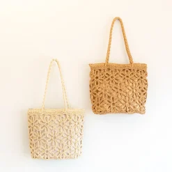 Elena Handbags Long Handle Floral Design Straw Beach Tote