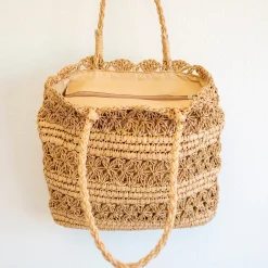 Elena Handbags Long Handle Floral Design Straw Beach Tote