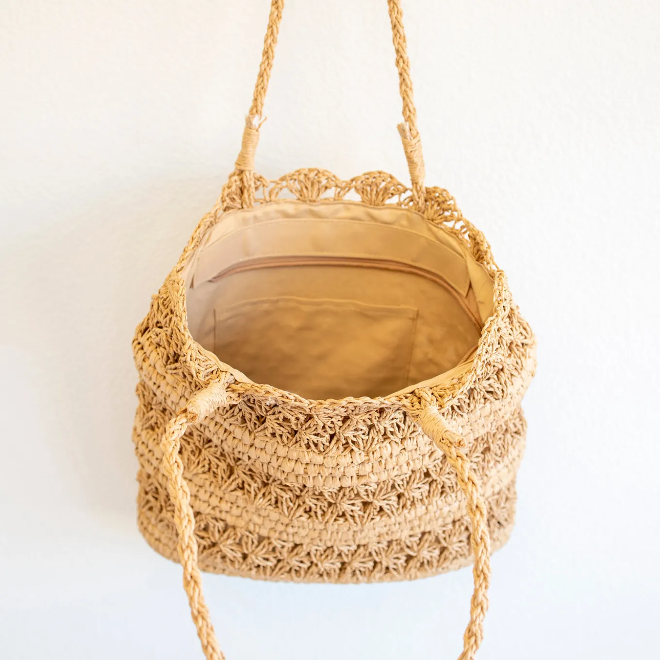 Elena Handbags Long Handle Floral Design Straw Beach Tote