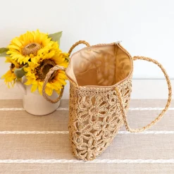 Elena Handbags Long Handle Floral Design Straw Beach Tote