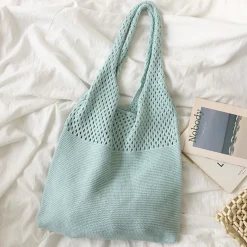 Elena Handbags Macaron Colored Cotton Knitted Shoulder Bag