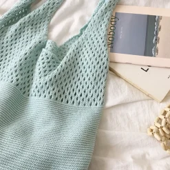 Elena Handbags Macaron Colored Cotton Knitted Shoulder Bag