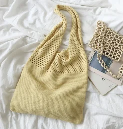 Elena Handbags Macaron Colored Cotton Knitted Shoulder Bag