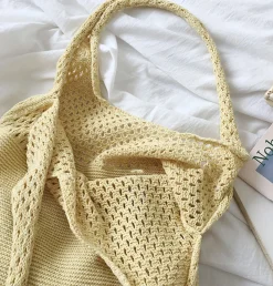 Elena Handbags Macaron Colored Cotton Knitted Shoulder Bag