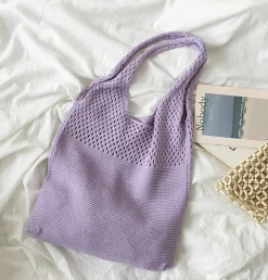 Elena Handbags Macaron Colored Cotton Knitted Shoulder Bag