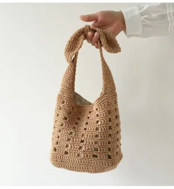 Elena Handbags Medium Crochet Cotton Bucket Bag