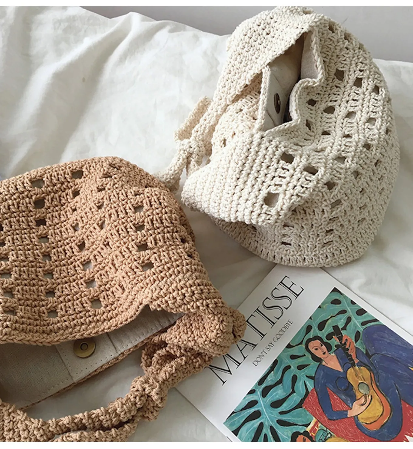Elena Handbags Medium Crochet Cotton Bucket Bag