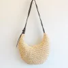 Elena Handbags Medium Size Straw Croissant Crossbody Bag
