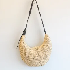 Elena Handbags Medium Size Straw Croissant Crossbody Bag