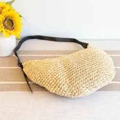 Elena Handbags Medium Size Straw Croissant Crossbody Bag