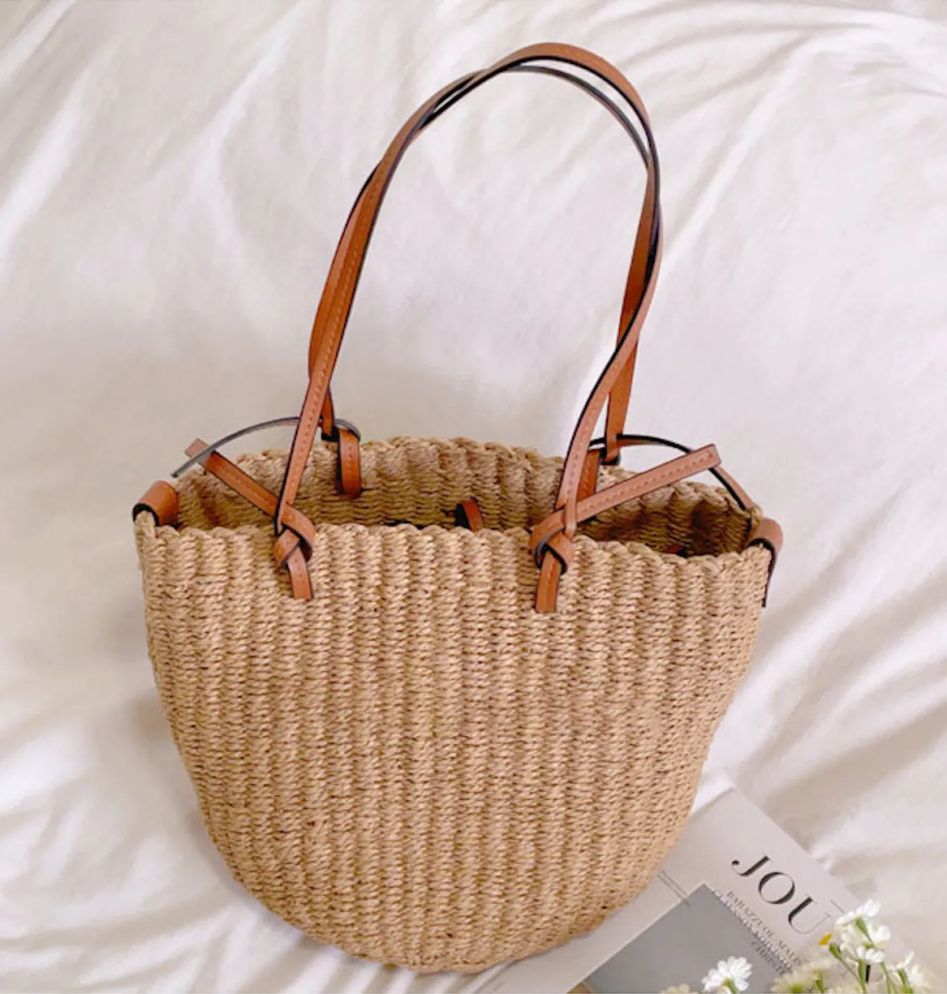 Elena Handbags Medium Summer Basket Tote