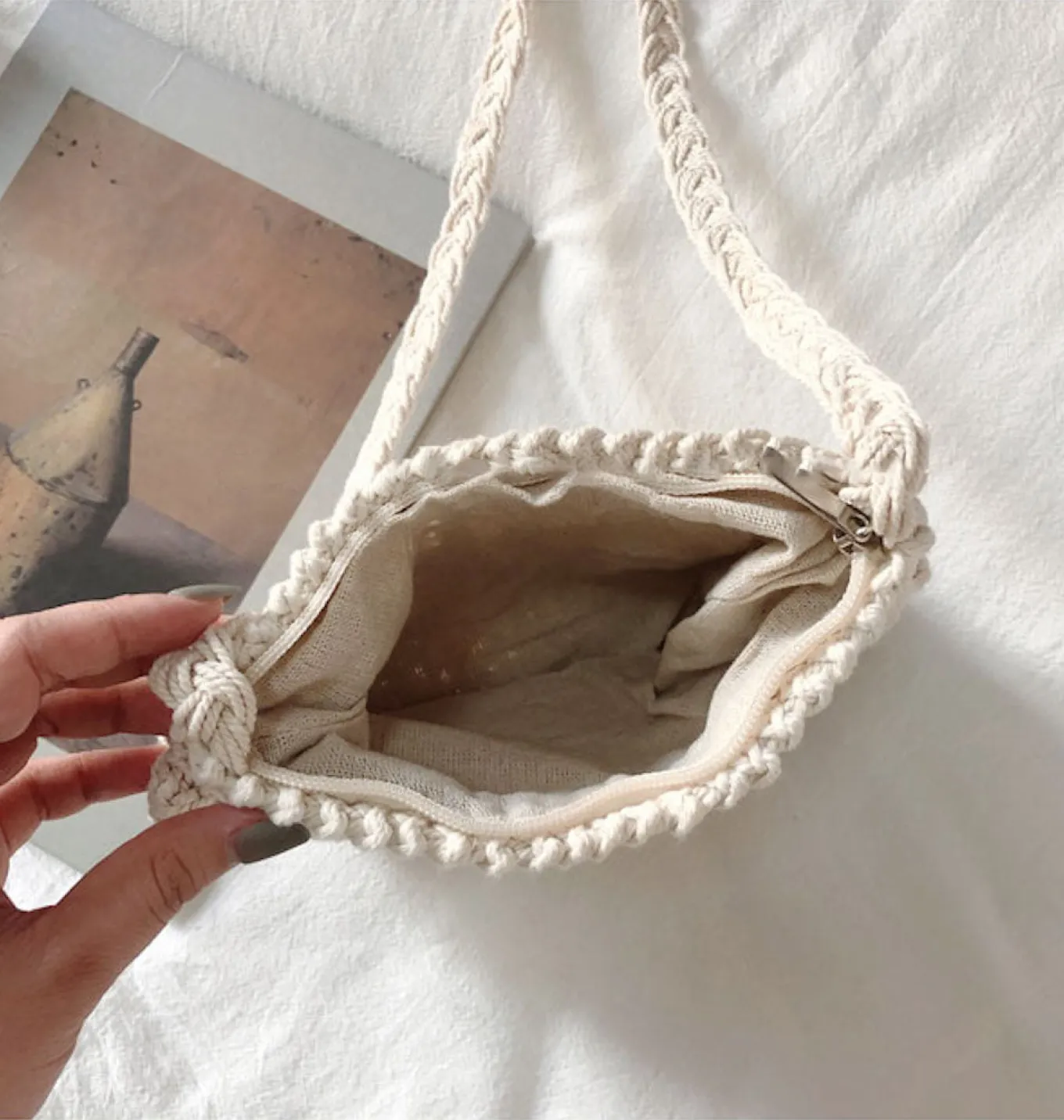 Elena Handbags Mini Cotton Knitted Shoulder Bag