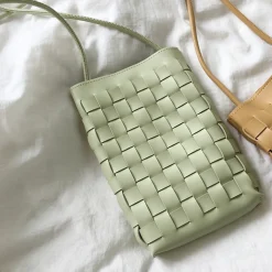 Elena Handbags Mini Square Leather Woven Purse