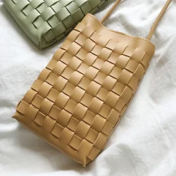 Elena Handbags Mini Square Leather Woven Purse