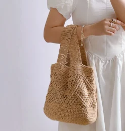 Elena Handbags Minimalistic Cotton Bucket Shoulder Bag
