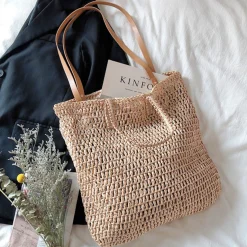 Elena Handbags Minimalistic Straw Woven Tote Bag