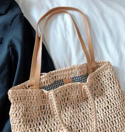Elena Handbags Minimalistic Straw Woven Tote Bag