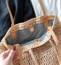 Elena Handbags Minimalistic Straw Woven Tote Bag