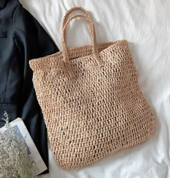 Elena Handbags Minimalistic Straw Woven Tote Bag
