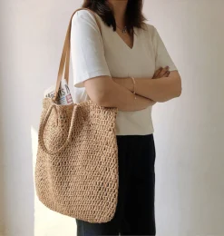 Elena Handbags Minimalistic Straw Woven Tote Bag