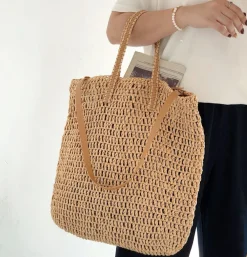 Elena Handbags Minimalistic Straw Woven Tote Bag