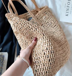 Elena Handbags Minimalistic Straw Woven Tote Bag