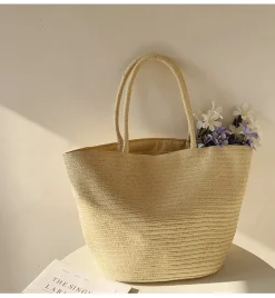 Elena Handbags Modern Style Straw Woven Tote Bag