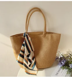 Elena Handbags Modern Style Straw Woven Tote Bag