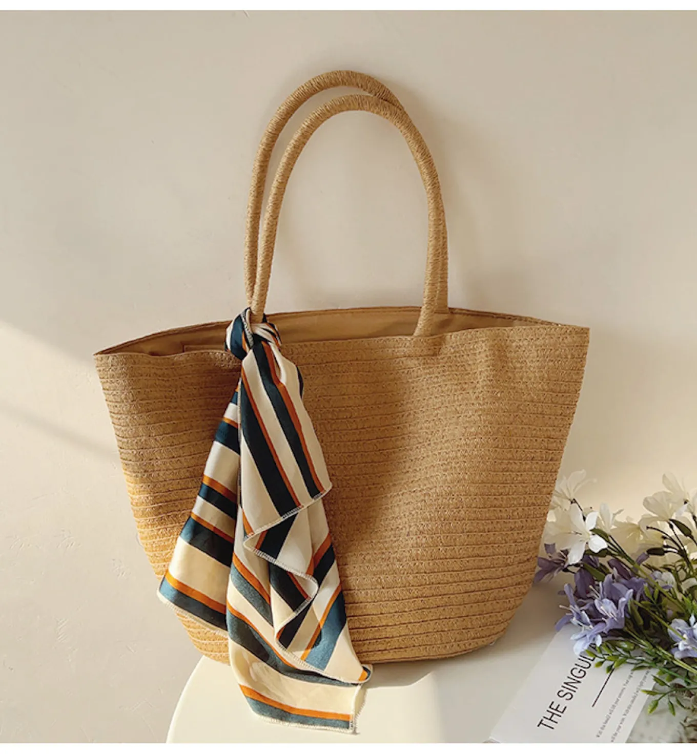 Elena Handbags Modern Style Straw Woven Tote Bag