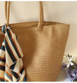 Elena Handbags Modern Style Straw Woven Tote Bag