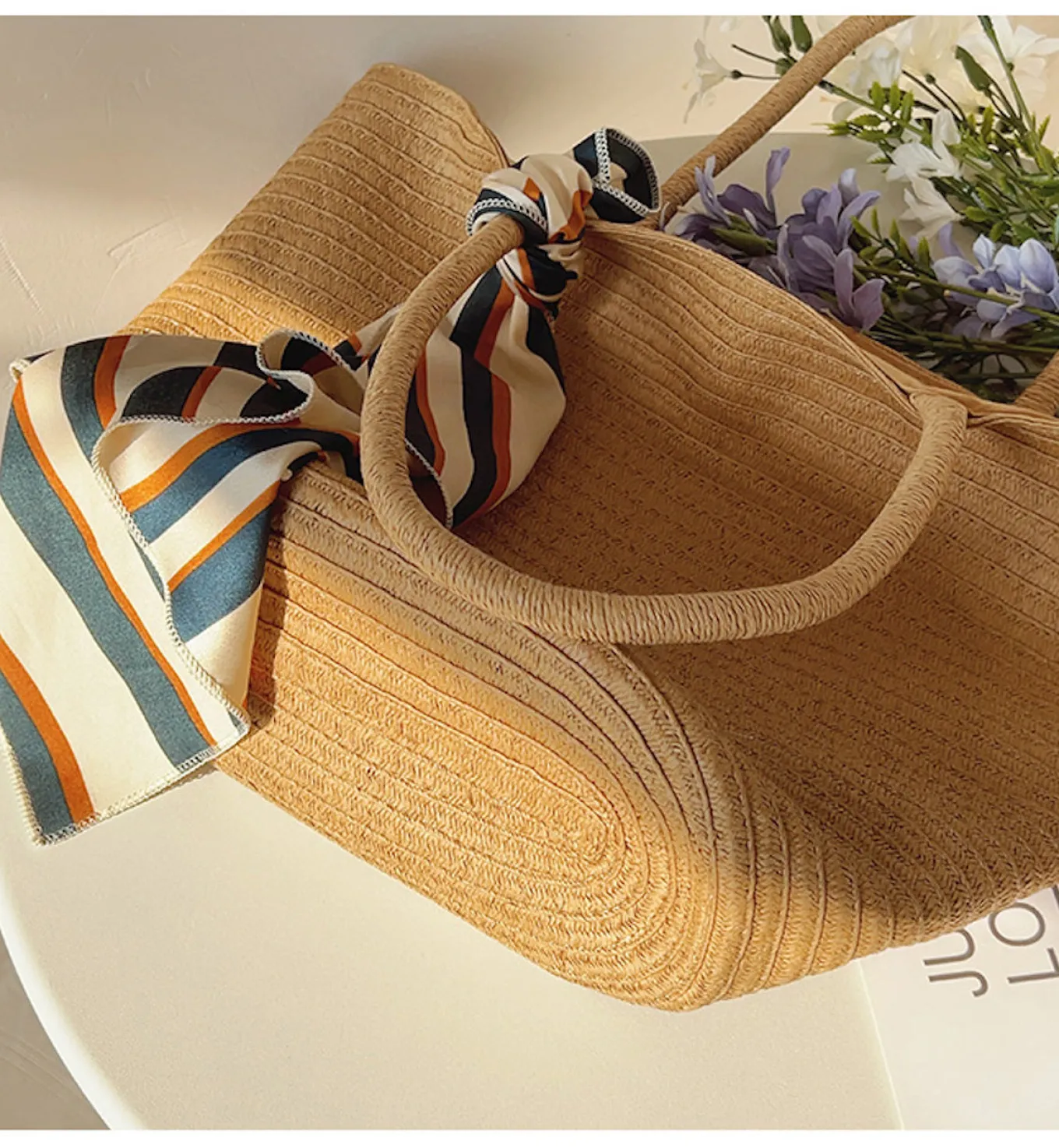 Elena Handbags Modern Style Straw Woven Tote Bag