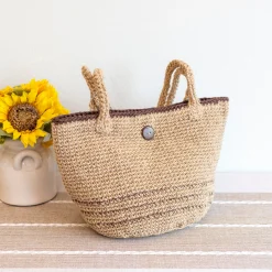 Elena Handbags Natural Cotton Jute Basket Shoulder Bag