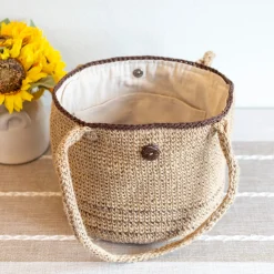 Elena Handbags Natural Cotton Jute Basket Shoulder Bag