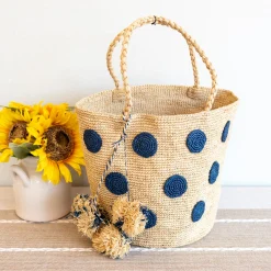 Elena Handbags Natural Raffia Polka Dot Summer Beach Shoulder Tote